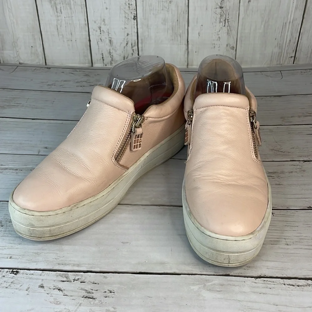 Blush Pink Leather Skechers Street Uplift-Double Zipper Platform SlipOn